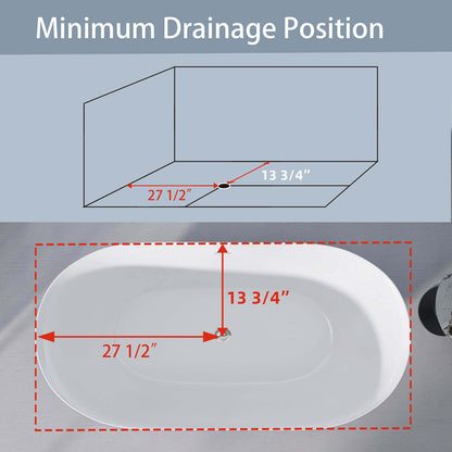 55 inch Adjustable Leg Acrylic Soaking Tub Drain Location Instructions from Each End