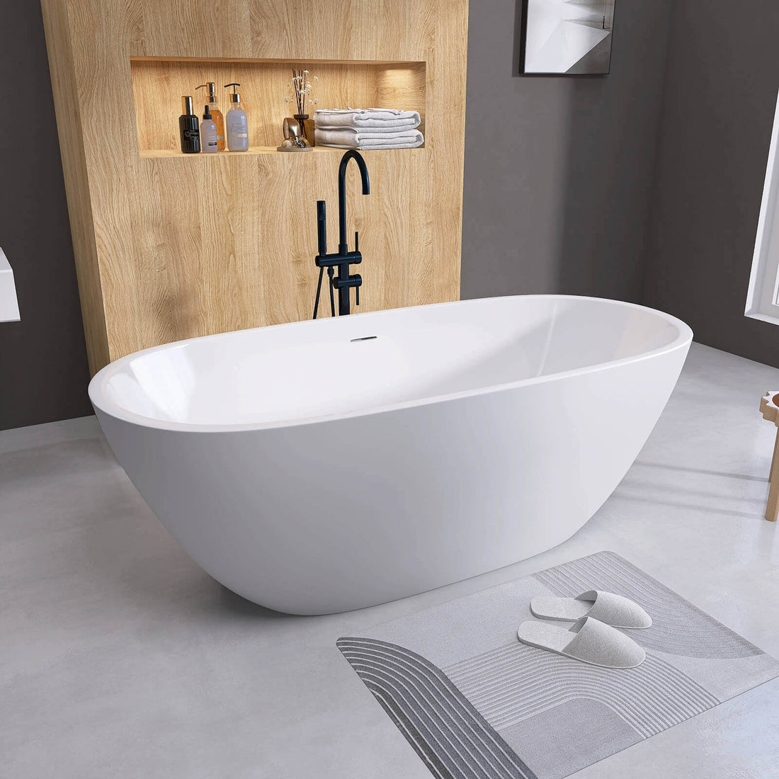 55 inch Matte White Oval free standing tub