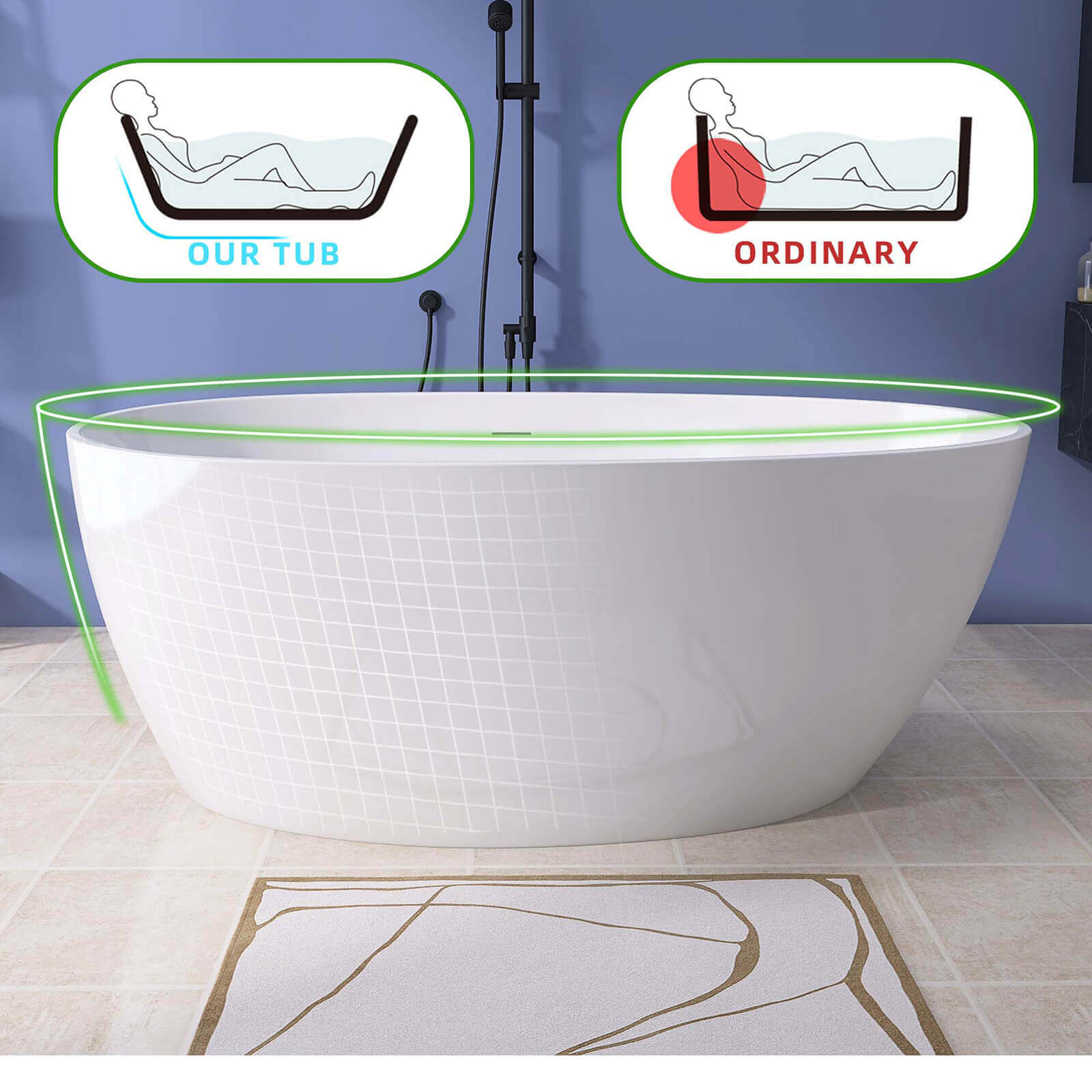 55 inch gloss white acrylic freestanding bathtub 120_ tilt angle