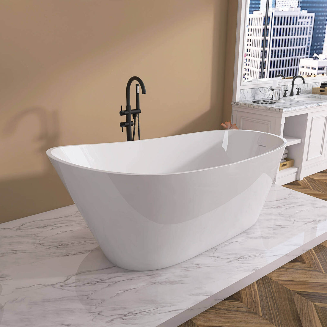 59 in Gloss White bathtub with Pop Up Drain