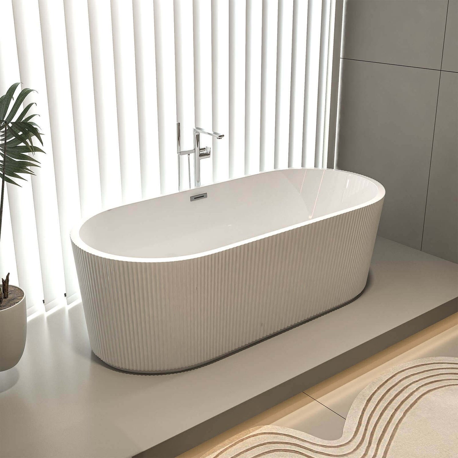 59 inch Fluted Oval Freestanding Tub