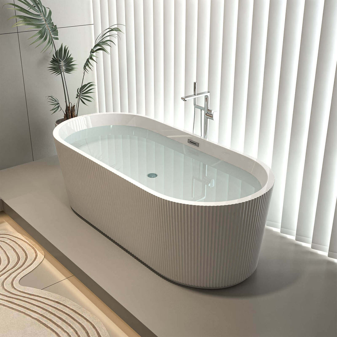 59 inch Fluted Oval Soaking Tub