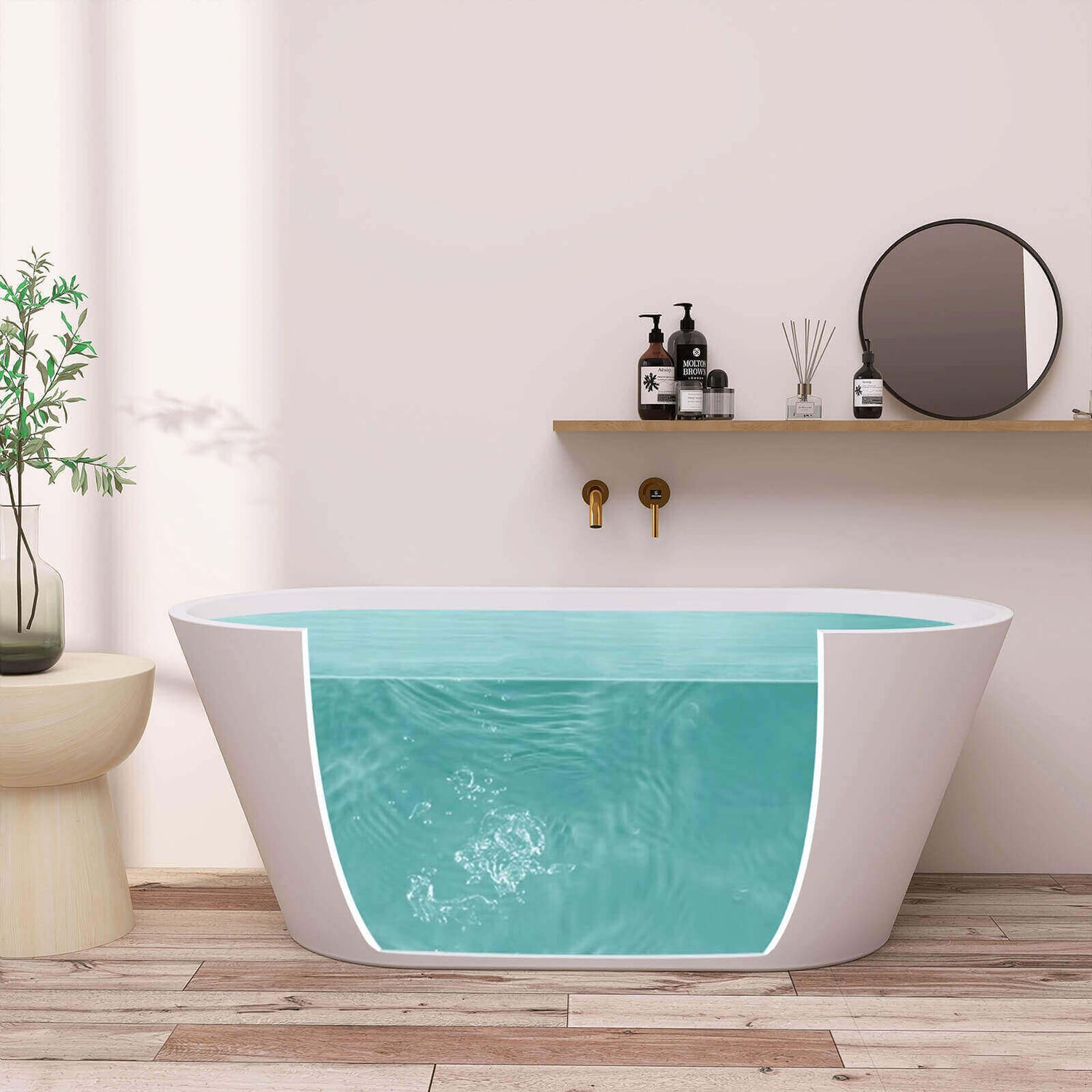 59 inch gloss white oval freestanding bathtub who capacity diagram