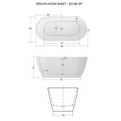 59 inch small acrylic soaking tub dimensions and specifications