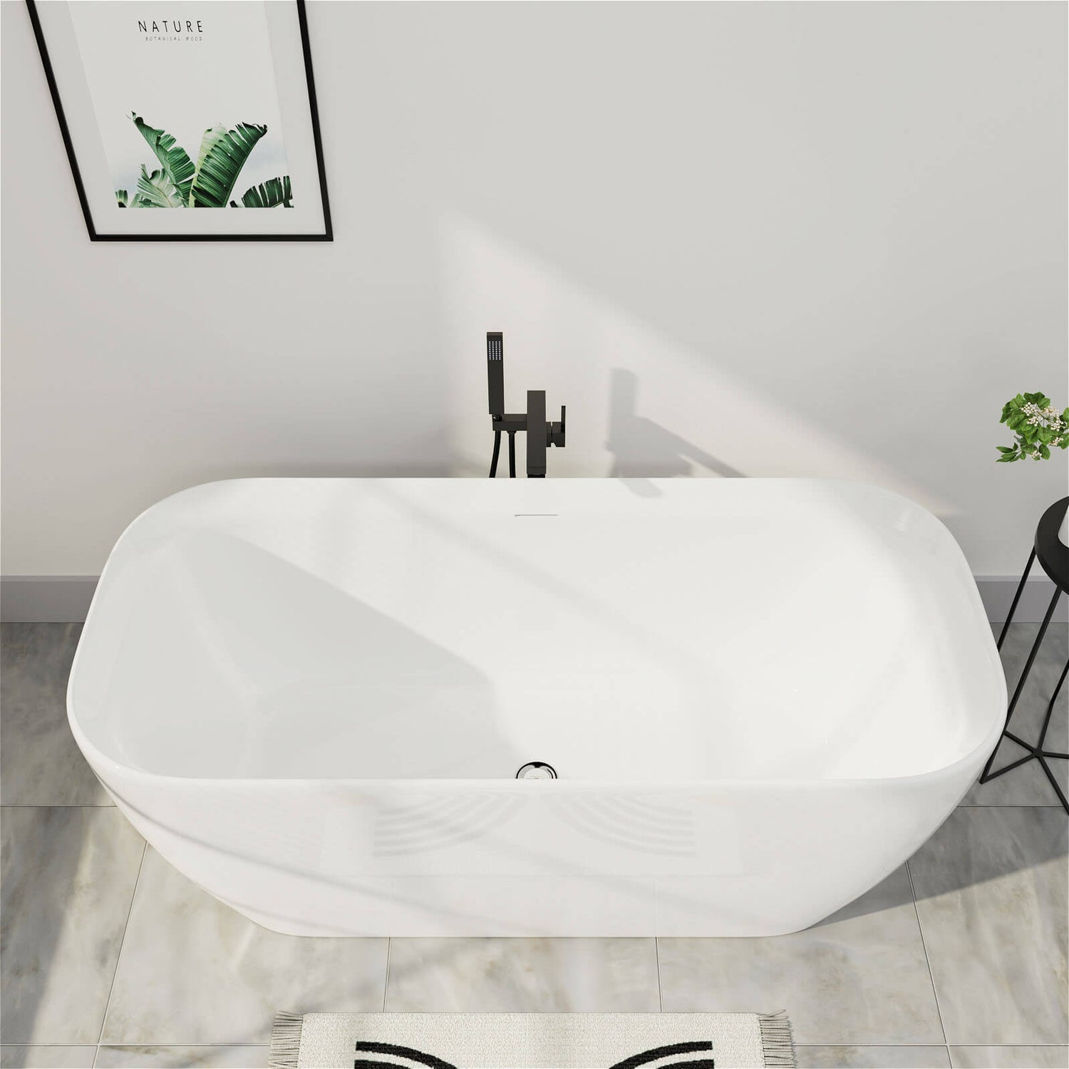 59 Inch White Freestanding Soaking Acrylic Bathtub