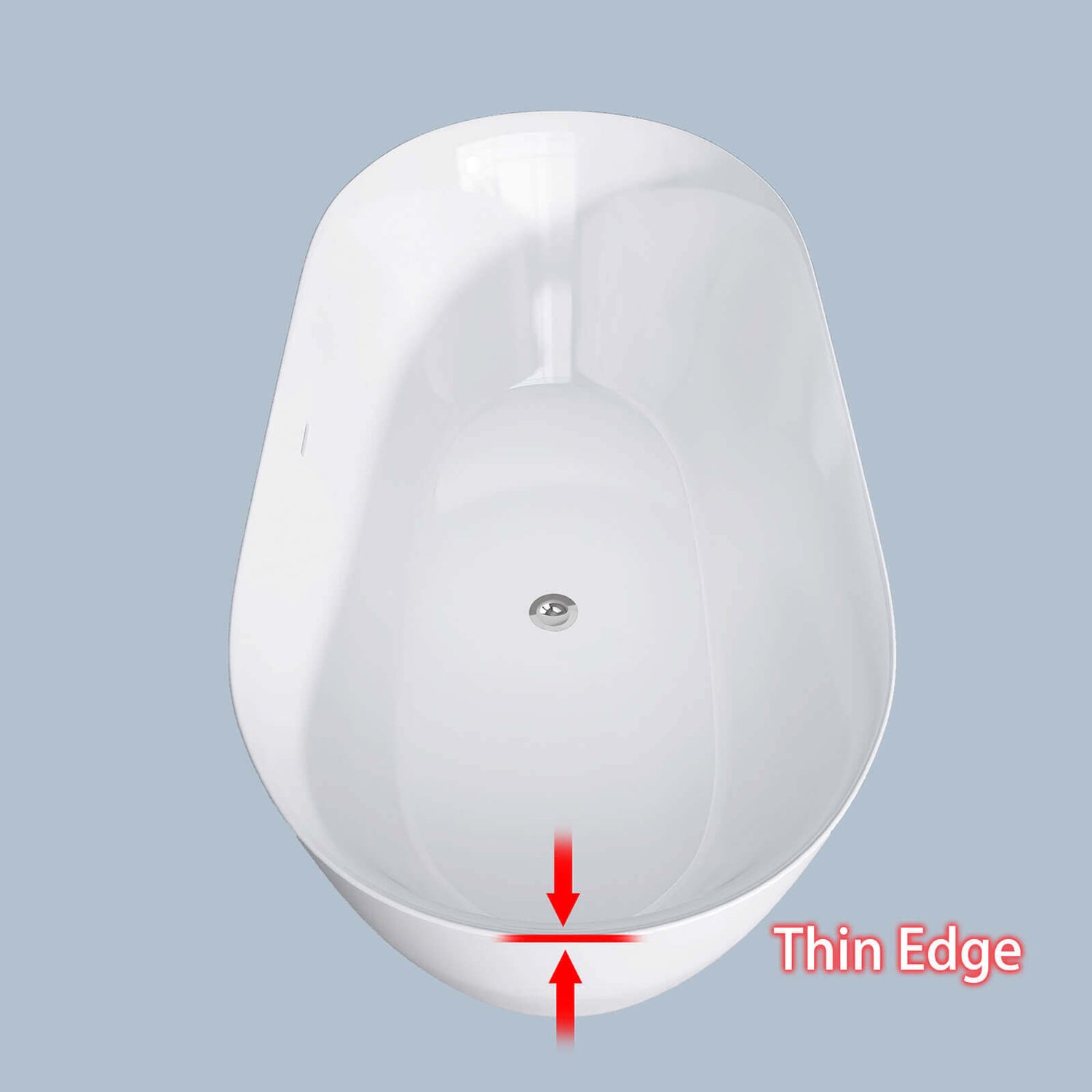 59 Inches Anti-Clog Classic Oval Acrylic Tub RimThickness