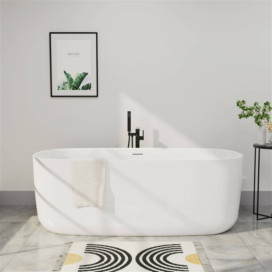 59 Inch Acrylic Freestanding Flatbottom Modern Rectangle Soaking Bathtub