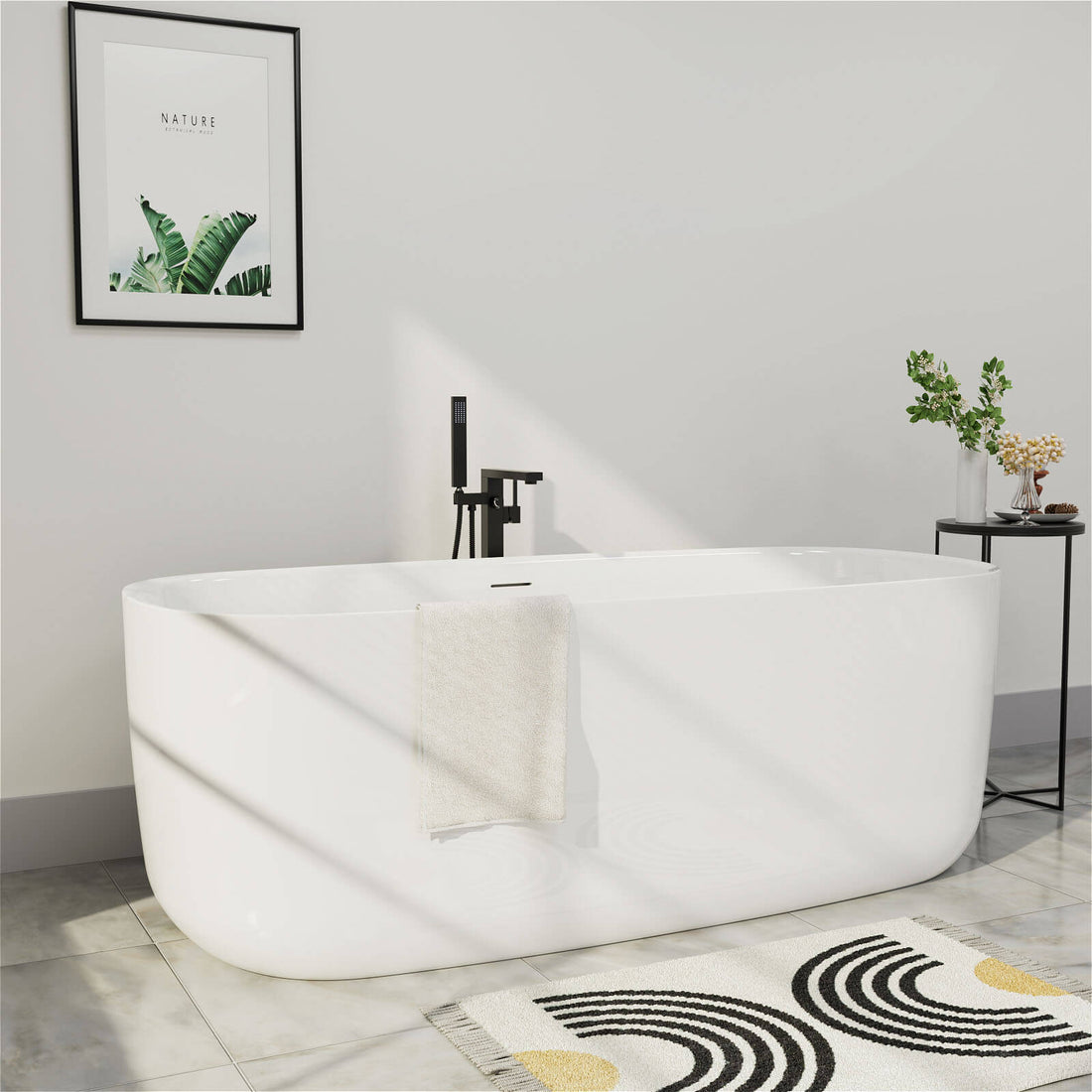 59 Inch Acrylic Freestanding Modern Rectangle Soaking Bathtub
