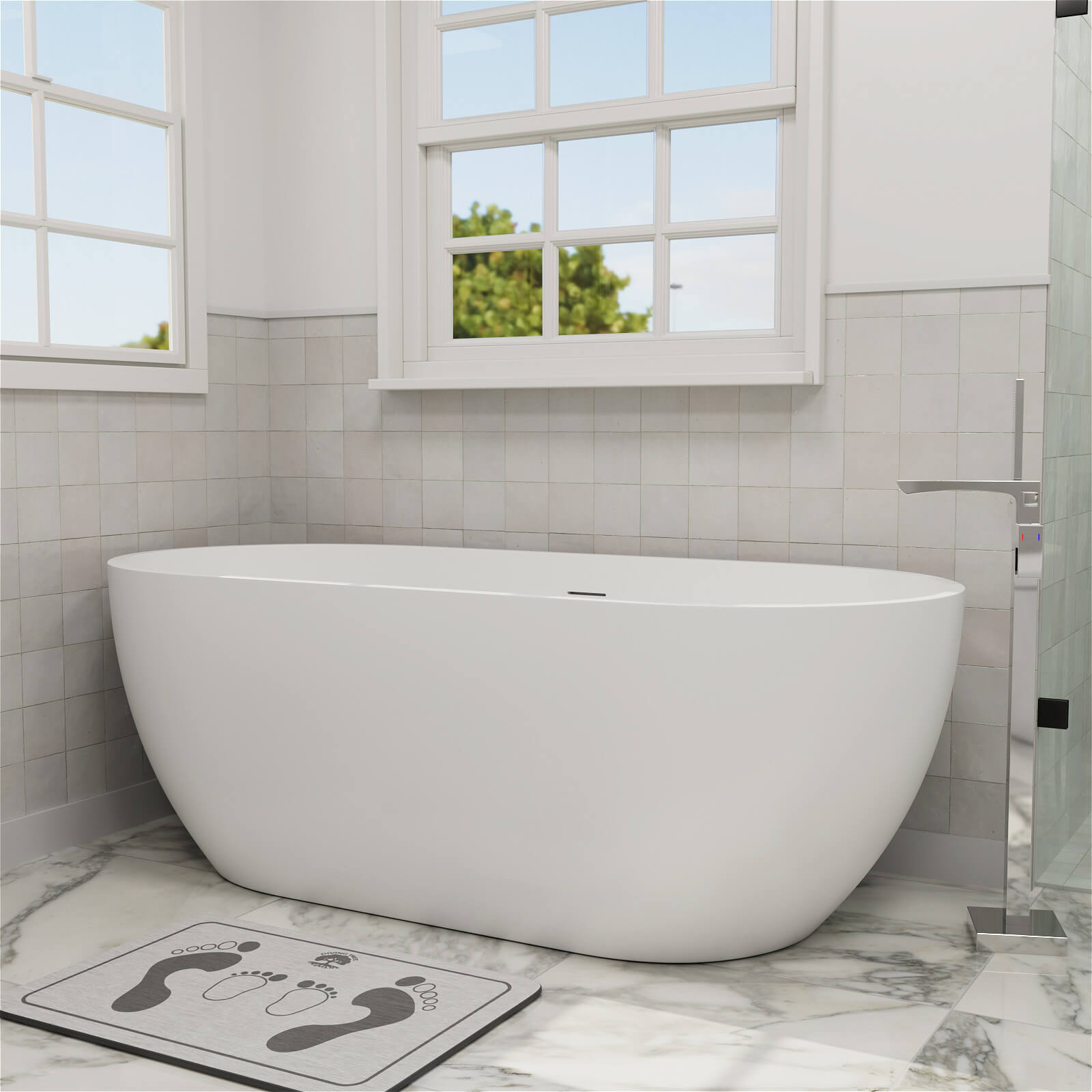 59 inch White Freestanding Bathtub