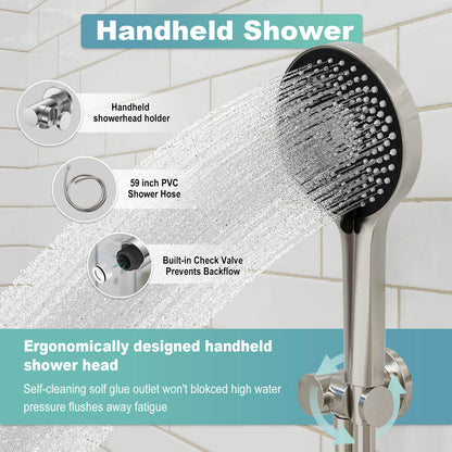 8&quot; Shower Systems with adjustable 3-Spray Cylindrical Shower Head And 6-Spray Handheld, Wall Mount