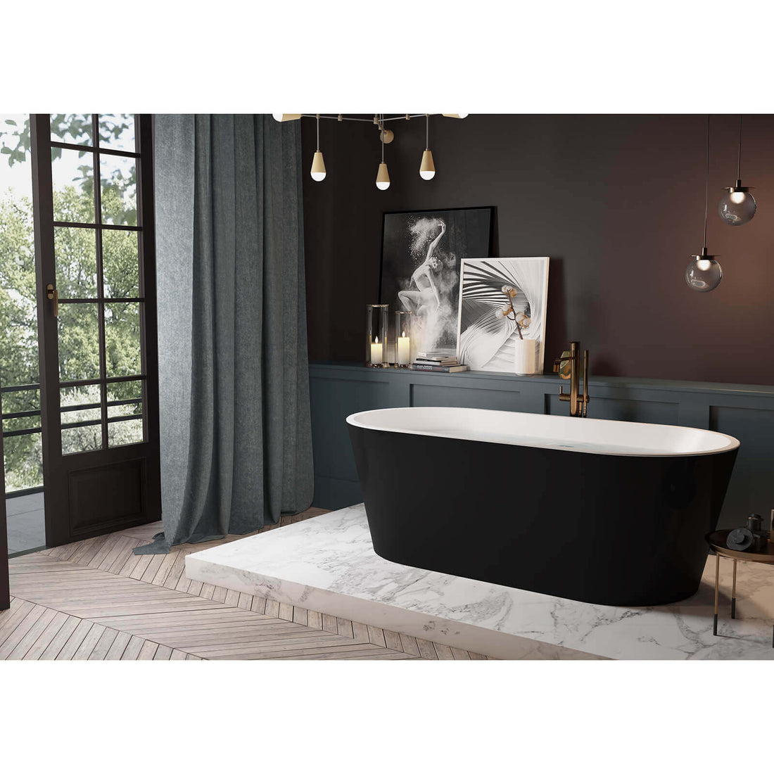 60 inch acrylic bathtub with white inner and black outer