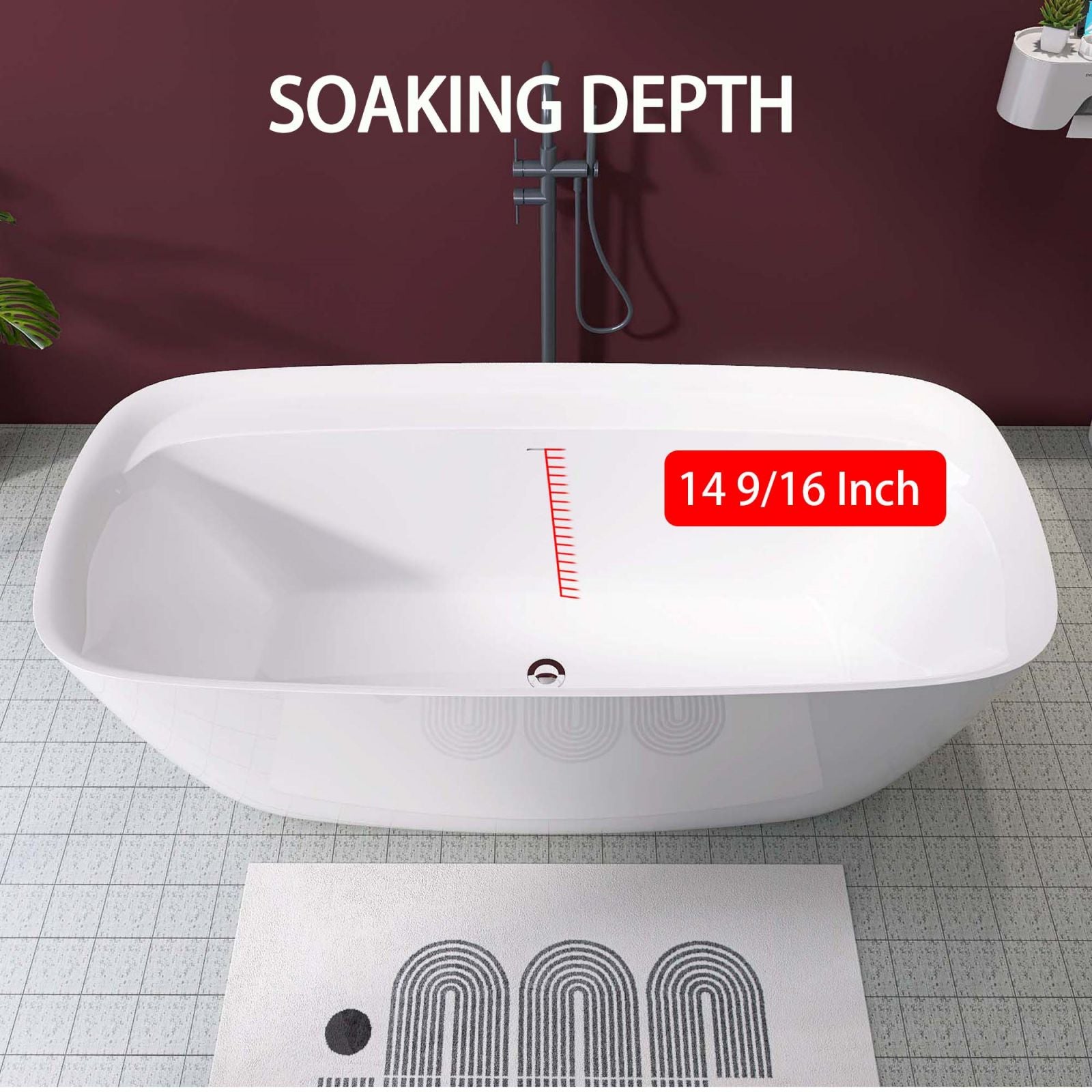 67&quot; acrylic wide rim deck tub overflow location diagram