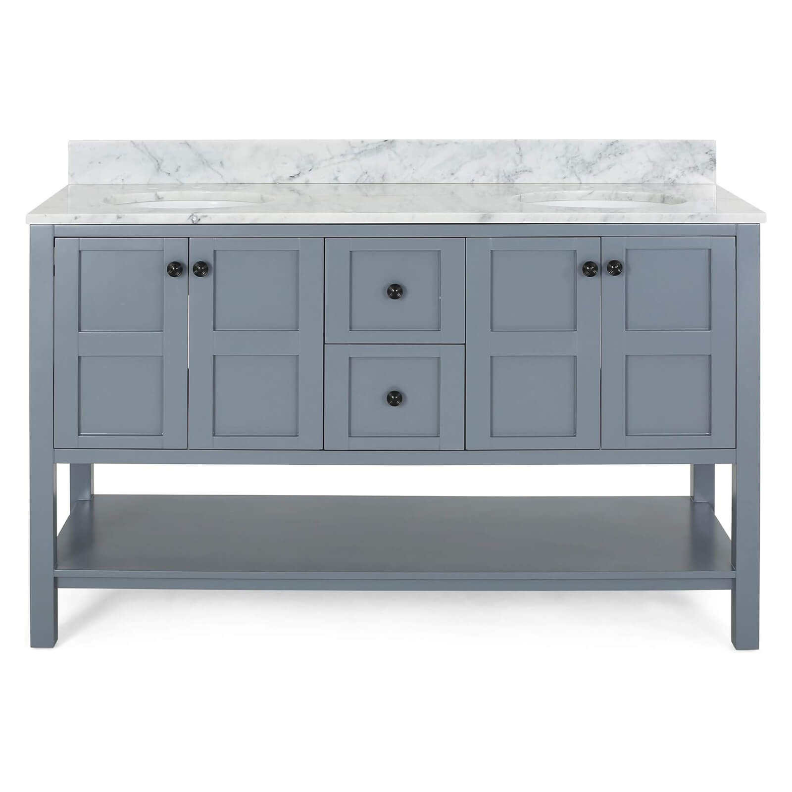 61 Blue Gray Bathroom Cabinet with Marble Surface and Open Shelf