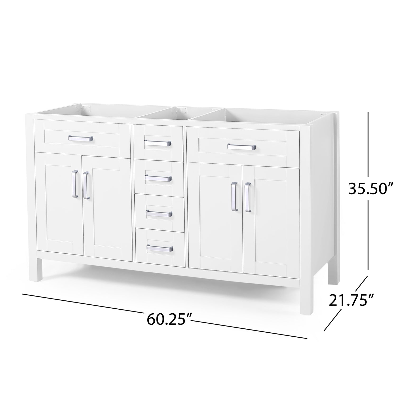 61 Inch White Freestanding Bathroom Vanity Cabinet with Marble Countertop Size Specifications