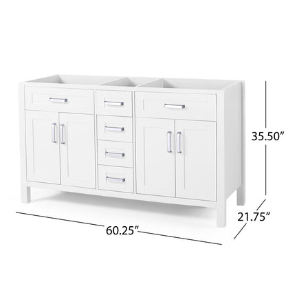 61 Inch White Freestanding Bathroom Vanity Cabinet with Marble Countertop Size Specifications