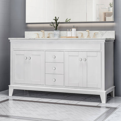 61 in White Double Sink Vanity with Backsplash