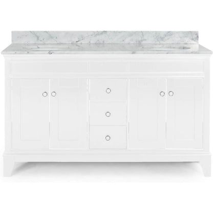 61 inch White Double Sink Vanity with Integrated Backsplash for Luxurious Bathrooms