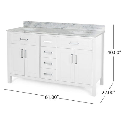 61 inch white freestanding bathroom vanity with marble countertop overall dimensions