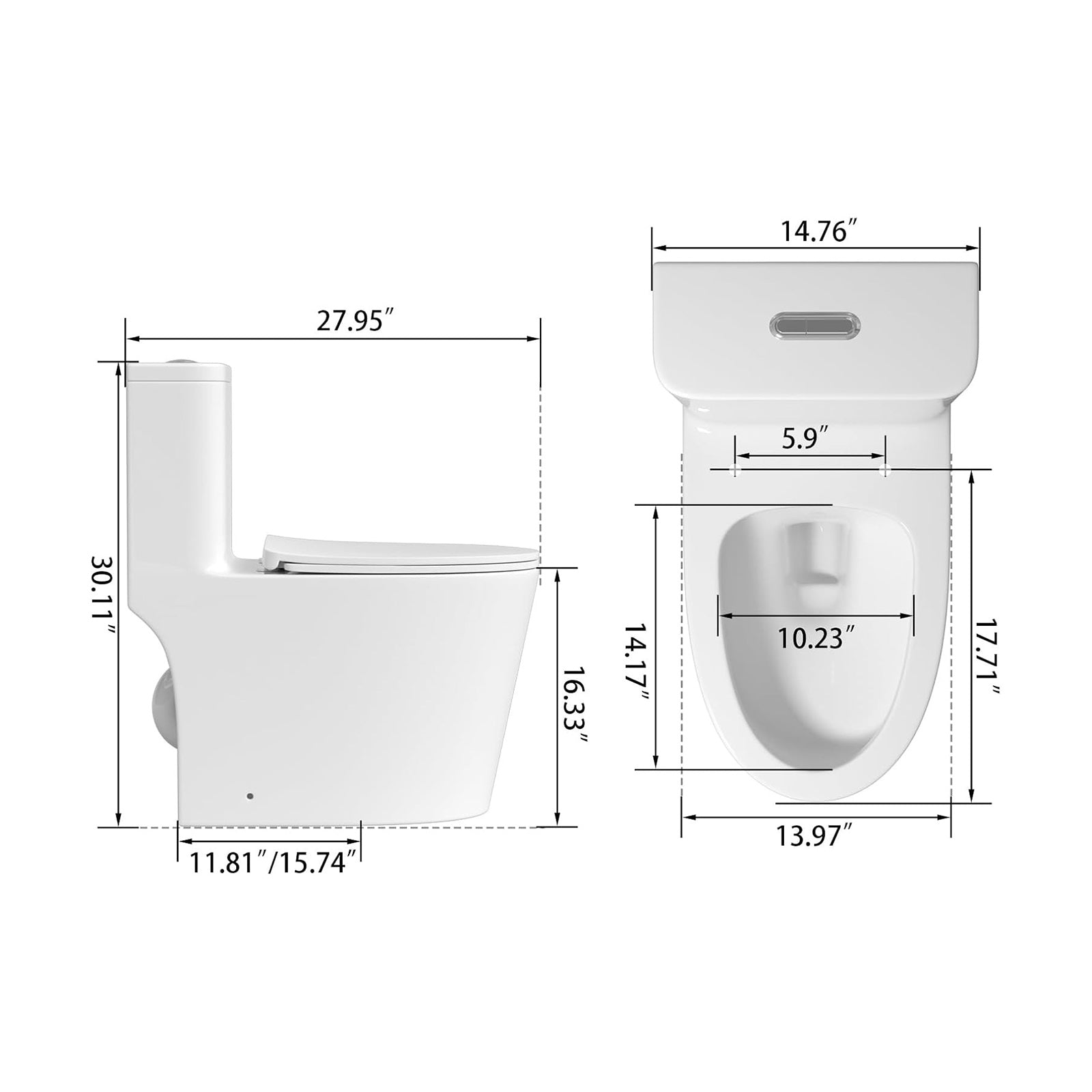 One-Piece Floor Mount Toilet 1.1GPF/1.6 GPF Siphon Jet Dual Flushing with Toilet Seat