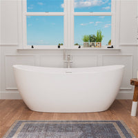 63 inch Stone Resin Double Slipper Tub Center Drain Freestanding Soaking Bathtub