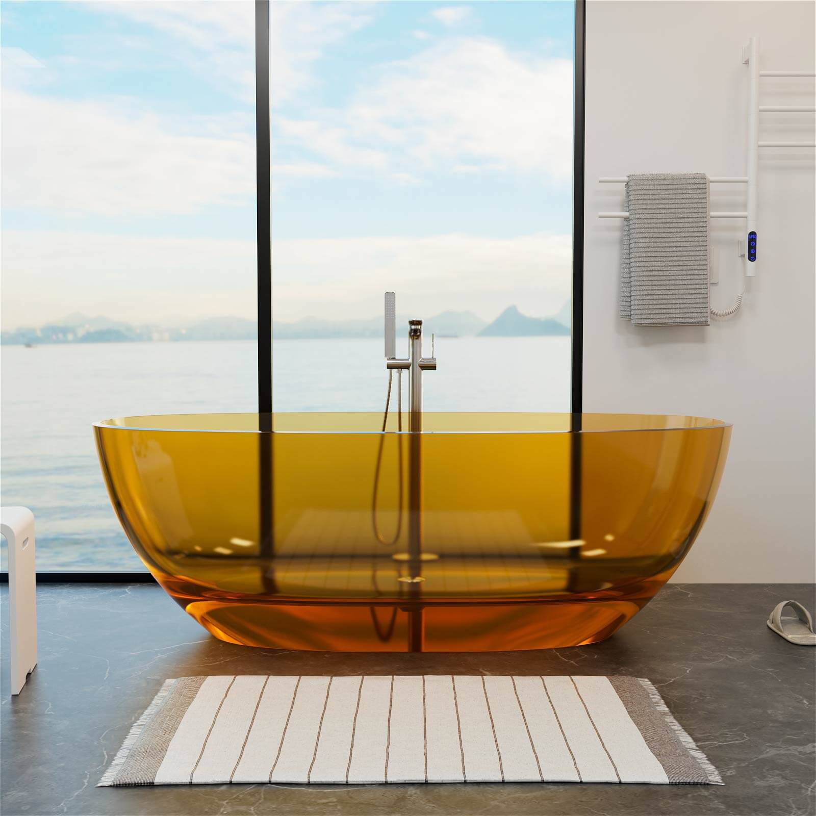 65 in Orange Transparent Freestanding Bathtub