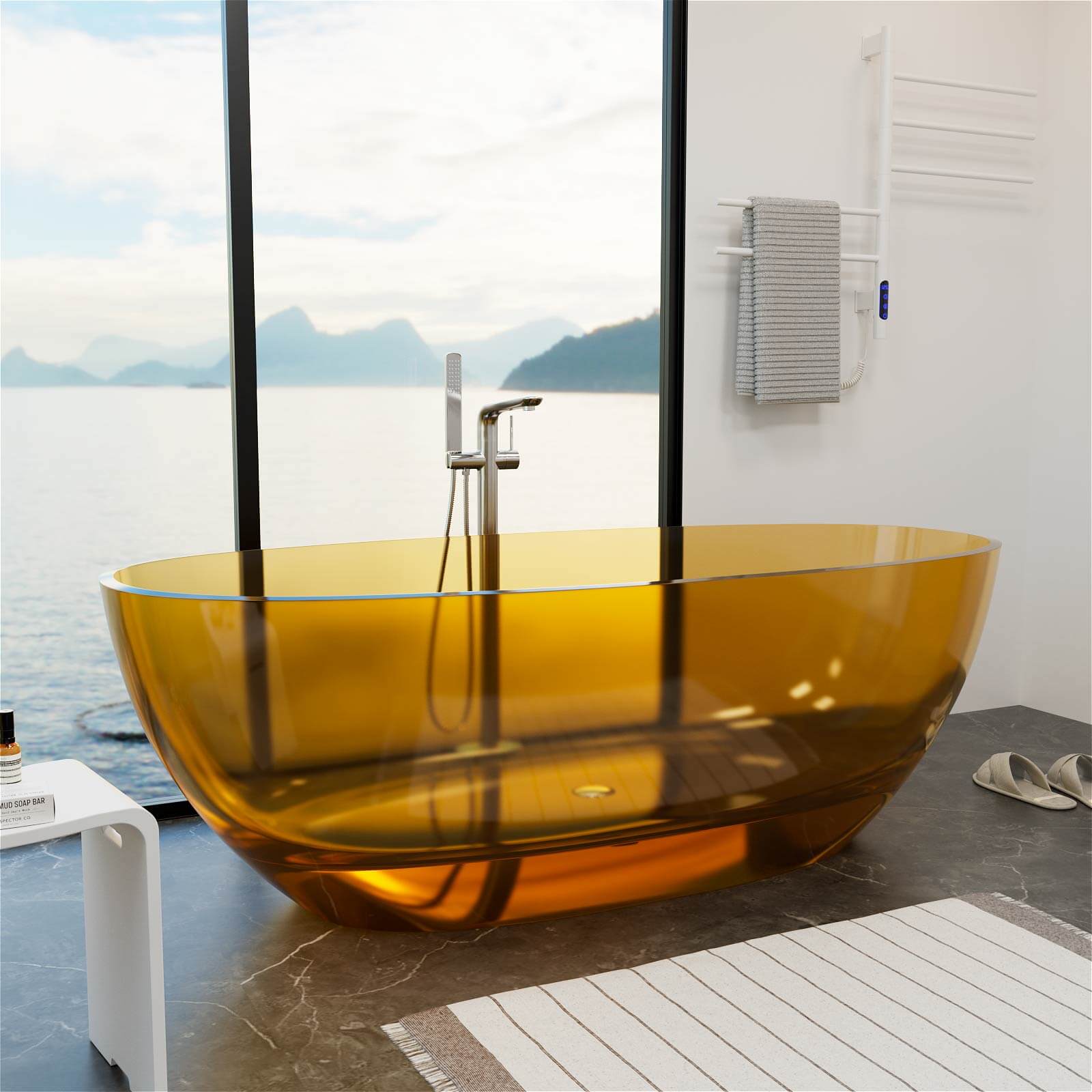 65 inch Orange transparent freestanding bathtub for modern bathrooms