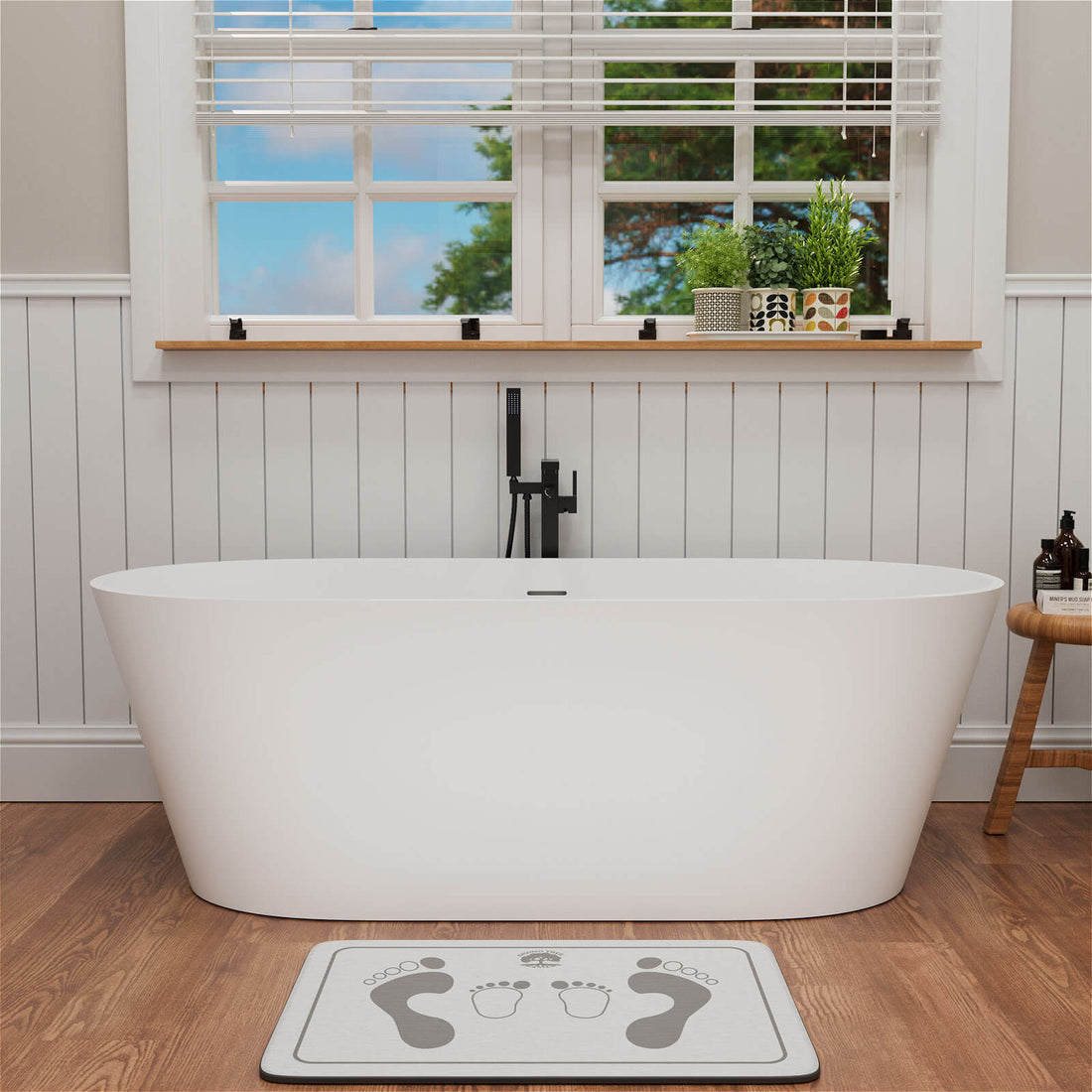 65&quot; Stone Resin Bathtub Oval-shaped Solid Surface Stand Alone Tub with Pop-up Drain