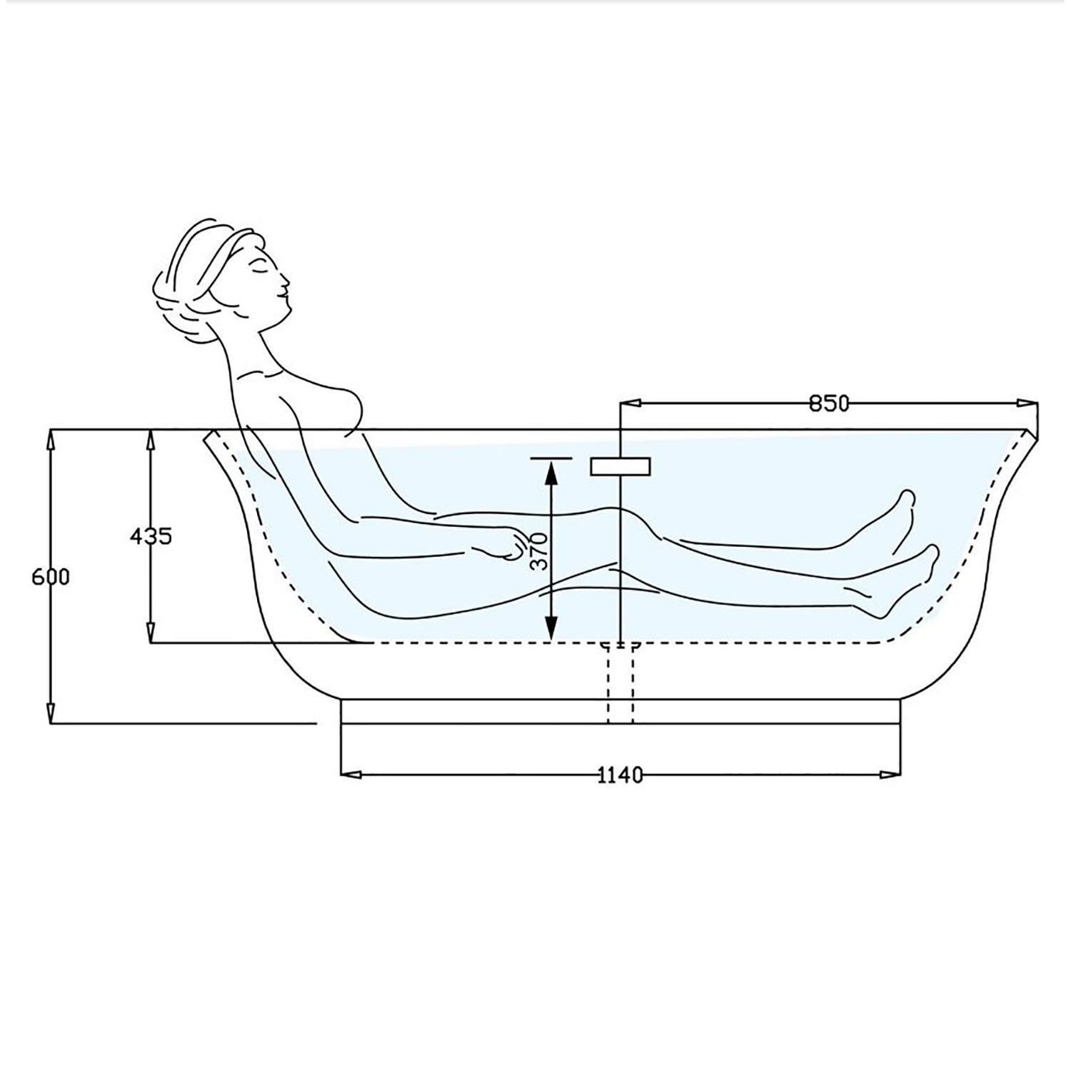 67 inch acrylic rectangular base tub outline dimensions drawing