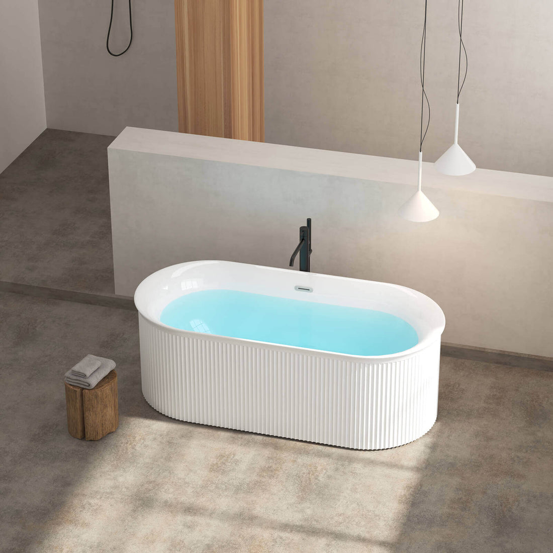67 inch freestanding recessed tub with Toe Tap Drain