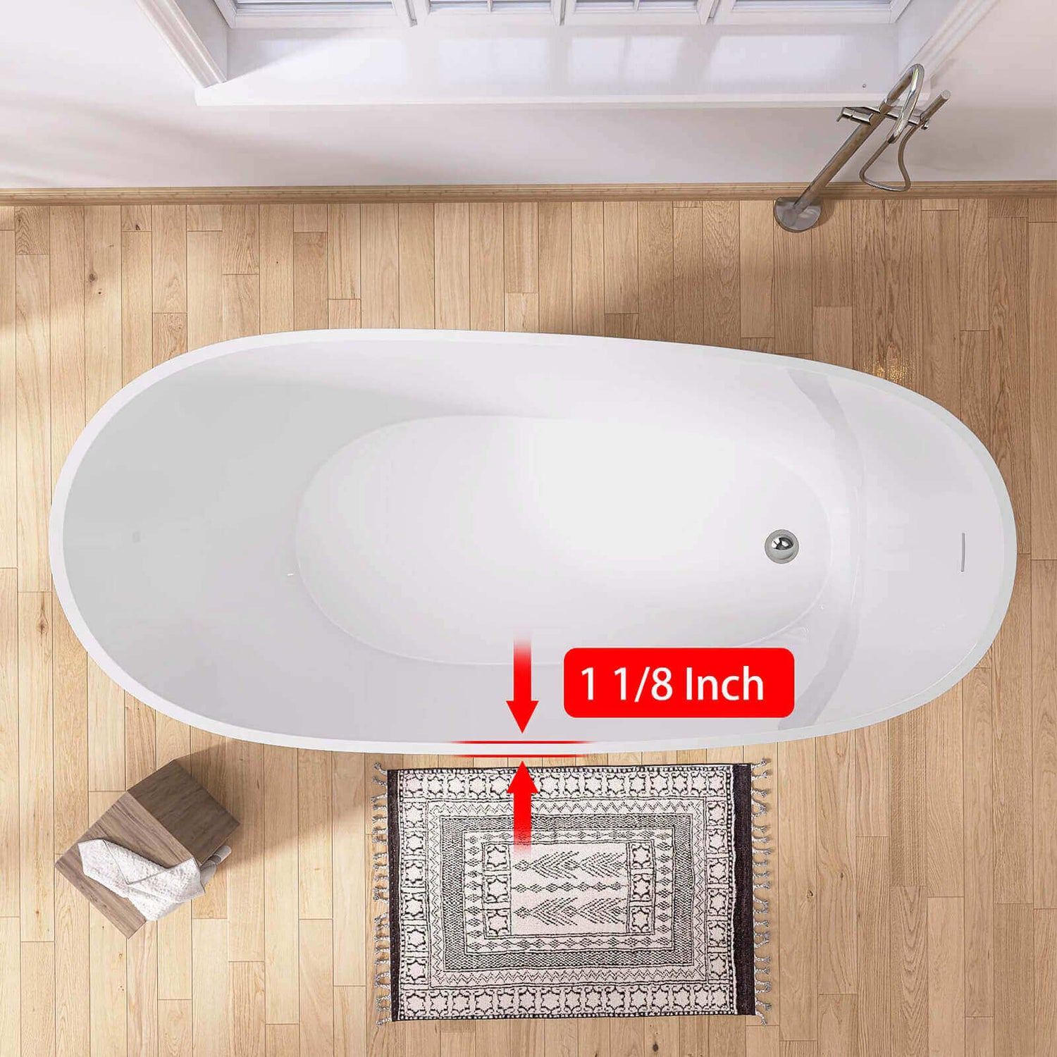 67 inches Acrylic double sided single slipper bathtub overflow edge thickness display