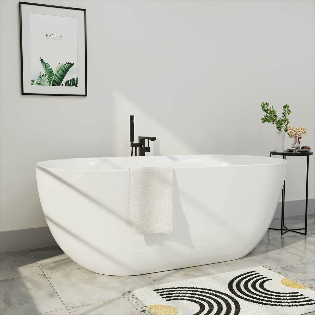 67 inch Acrylic Oval Freestanding Soaking Bathtub White