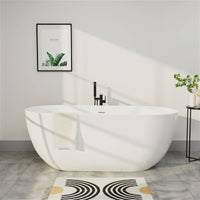 67 inch Acrylic Oval Large Space Freestanding Soaking Bathtub White