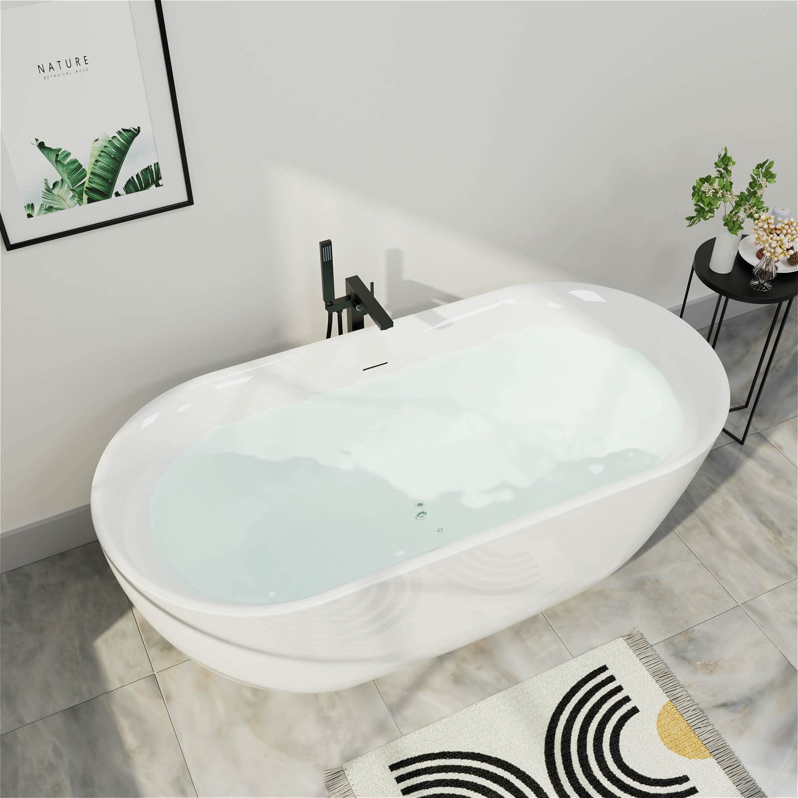 67 inch Large Space White Freestanding Soaking Bathtub