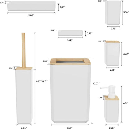 7 piece white bamboo bathroom accessories size chart