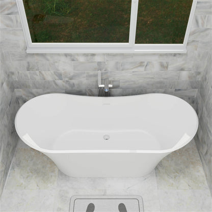 70&quot; Double Slipper Tub Solid Surface Stone Resin Freestanding Soaking Bathtub