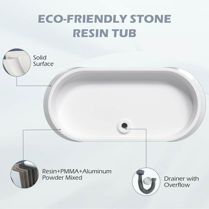 70&quot; Double Slipper Tub Solid Surface Stone Resin Freestanding Soaking Bathtub