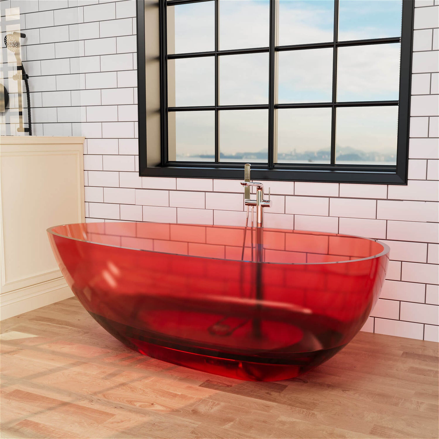 71&quot; Modern Art Resin Tub, Transparent Egg Shape Freestanding Soaking Bathtub for Hotels