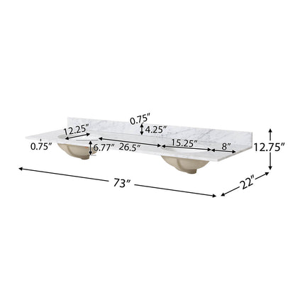 73 inch Gray Poplar Bathroom Vanity Countertop with 6 Drawers Dimensions Specifications