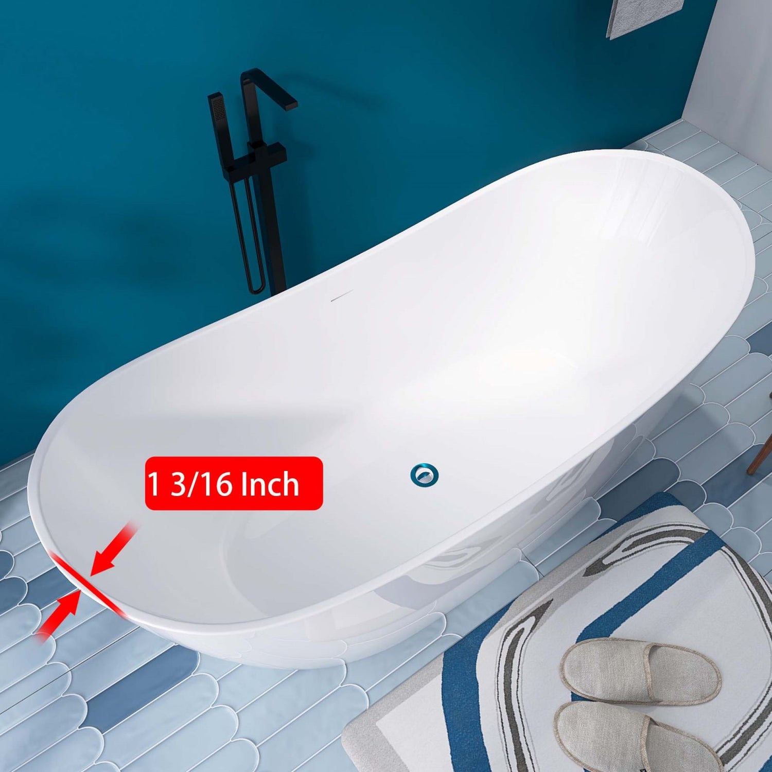 68&quot; double slipper acrylic soaking tub with thin edge design