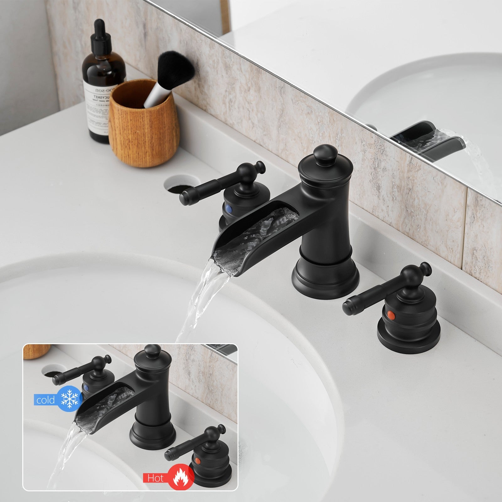 8&quot; Retro Waterfall Faucet with Pop-Up Drain Black