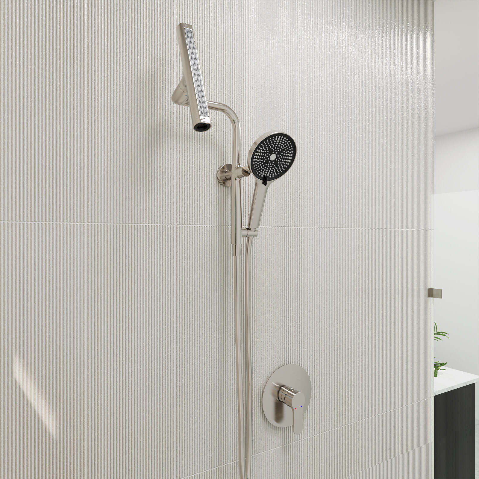 8&quot; Wall Bar Shower Kit with 360° Rotate 3-Spray Cylindrical Shower Head And 6-Spray Handheld