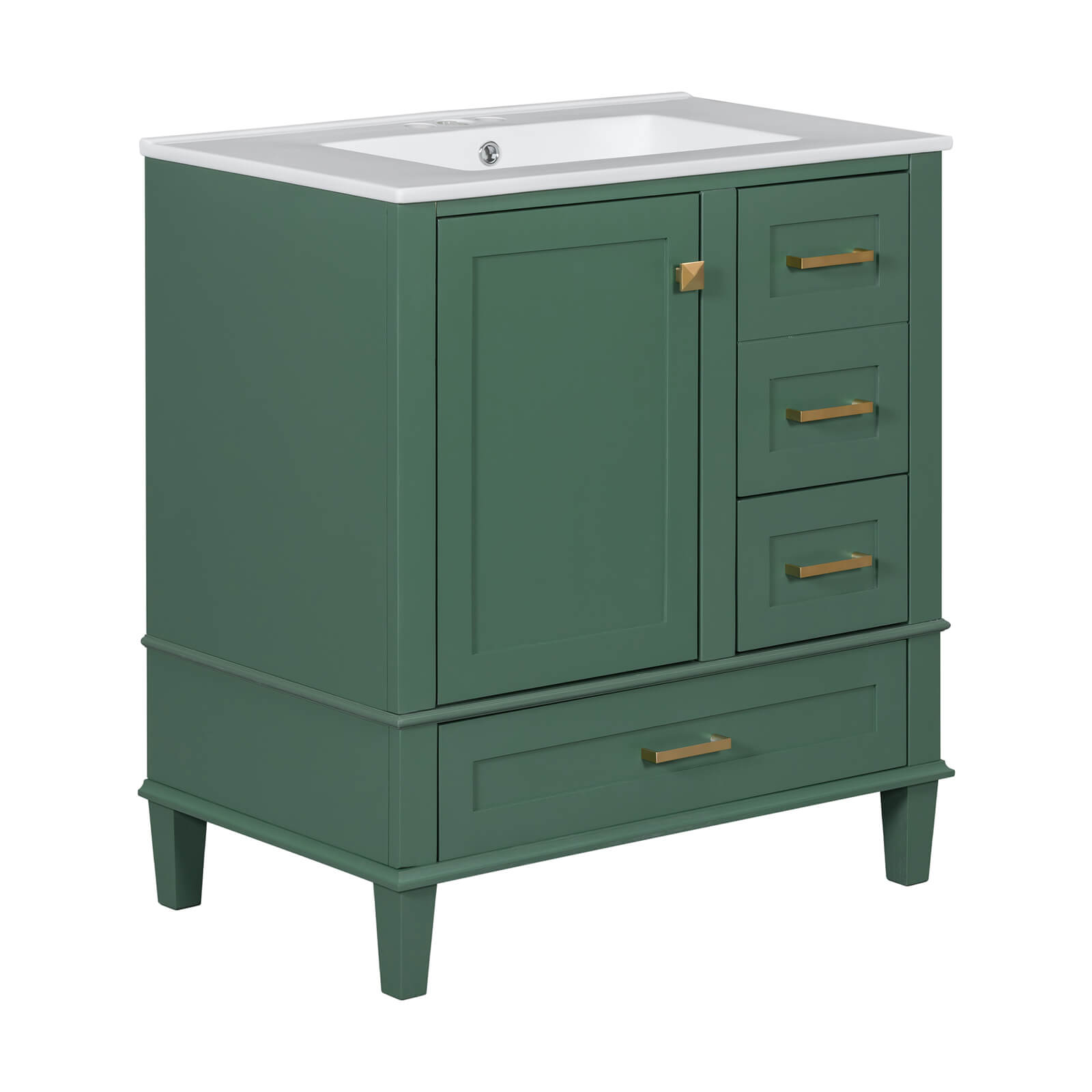 Affordable solid wood dark green vanity with top and four compartments