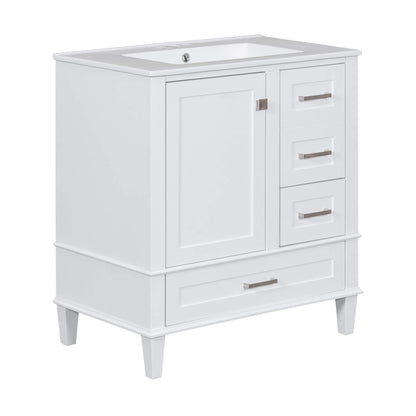 All-in-one white bathroom vanity with top and storage compartments