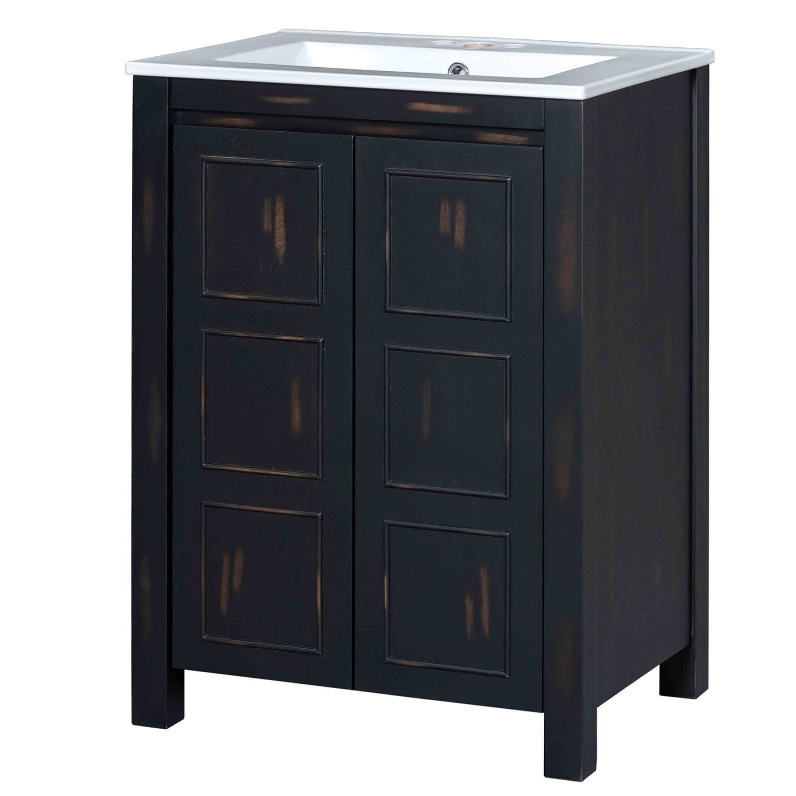 Antique Finish Compact Bathroom Vanity with Handcrafted Solid Wood Design