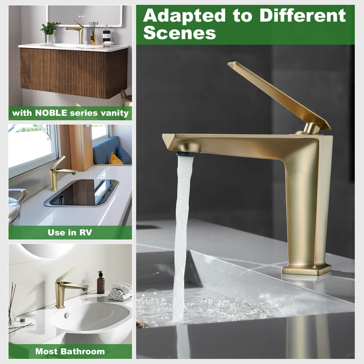 Applicable scenarios of brushed gold splash proof bathroom faucet with bubbler