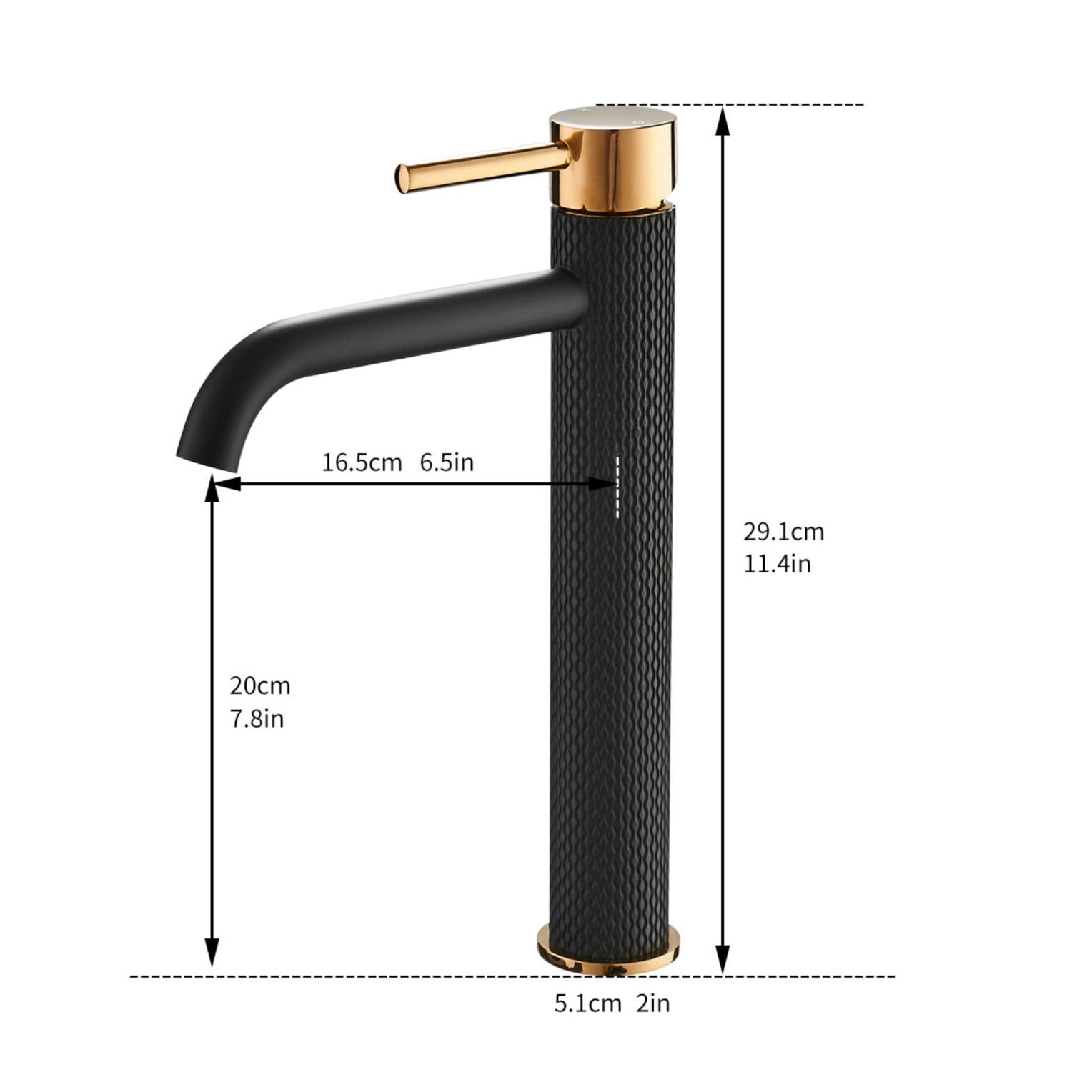 Basin Tap Modern Black and Gold Single Handle Bathroom Faucet Dimension