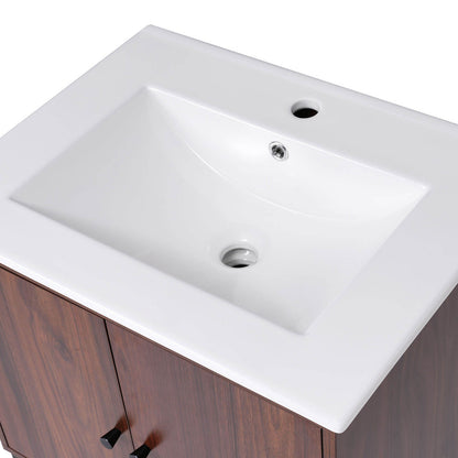 Basin Dimensions Chart for 24 Walnut Freestanding Bathroom Vanity with Open Shelves