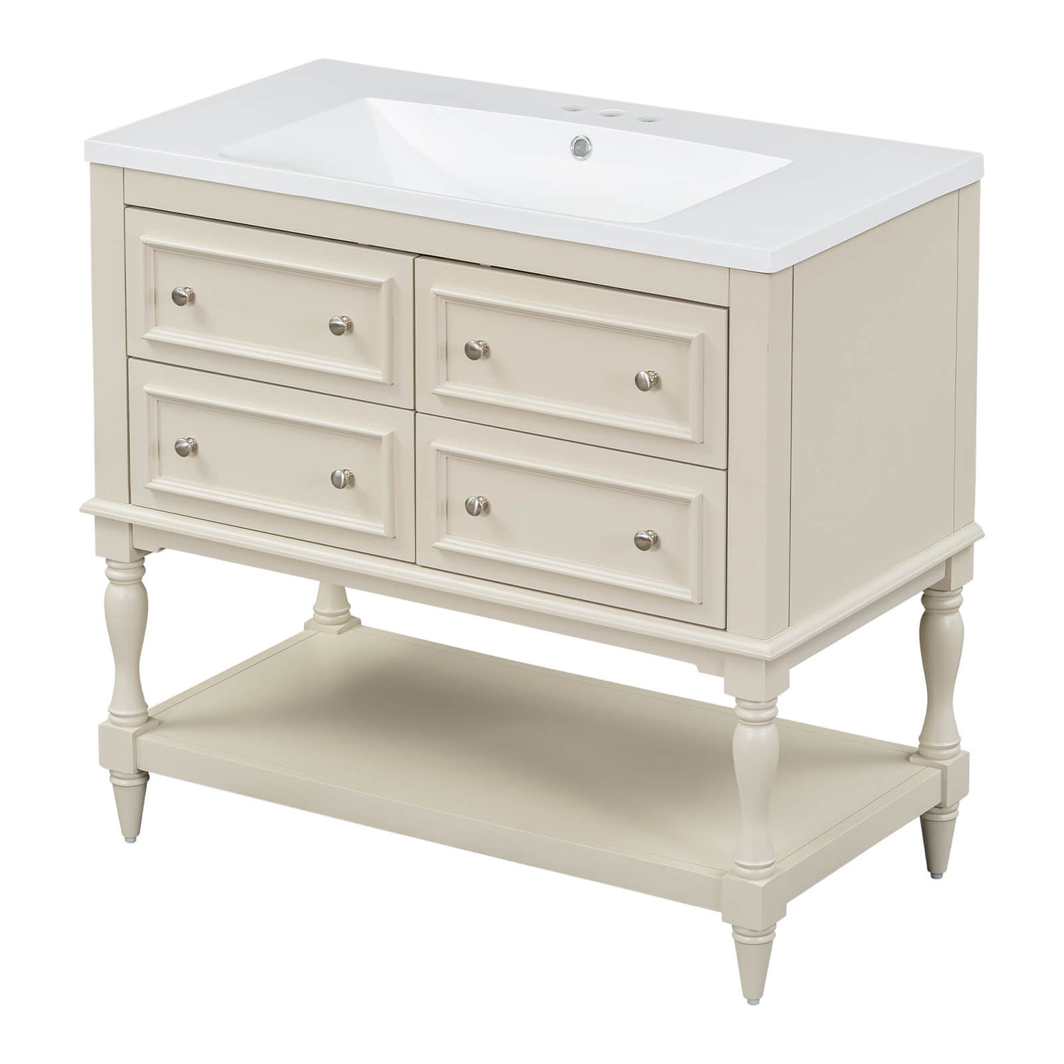 Bathroom vanity with soft close drawers and smooth operation