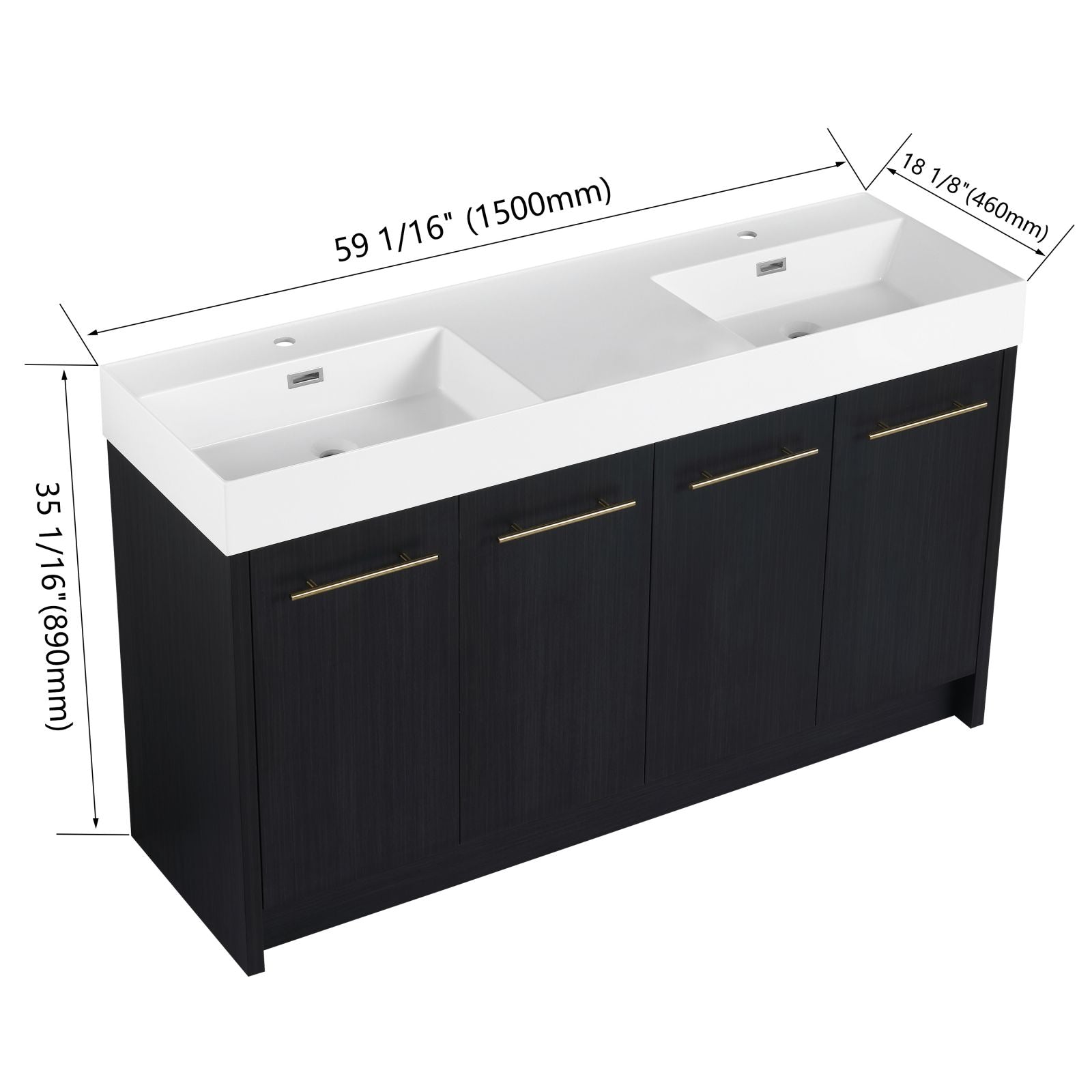 Bathroom Vanity with Resin Sinks Size