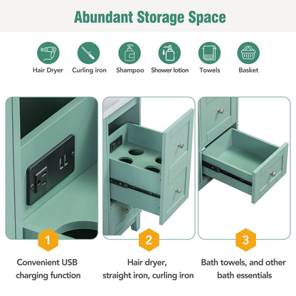 Bathroom vanity in mint green with USB charging no countertop